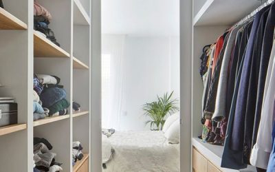 bedroom with narrow closet design