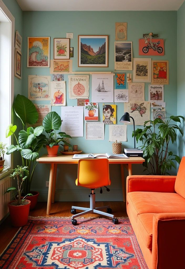 boho eclectic home office with gallery wall boho eclectic home office with gallery wall