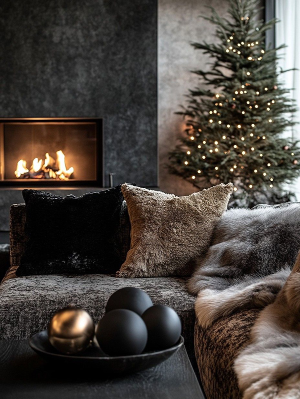 cozy black christmas living room with fireplaces cozy black christmas living room with fireplaces