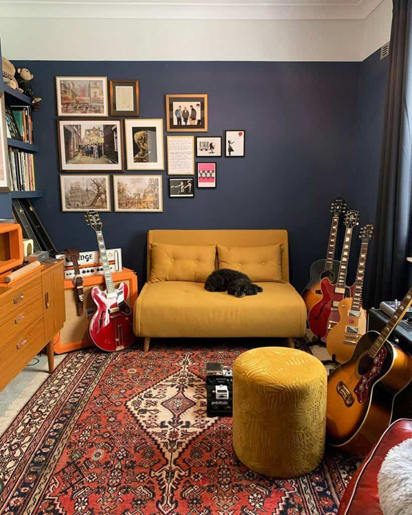 music living room with guitar stand music living room with guitar stand