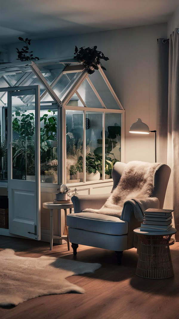 cozy reading nook with greenhouse vibes cozy reading nook with greenhouse vibes