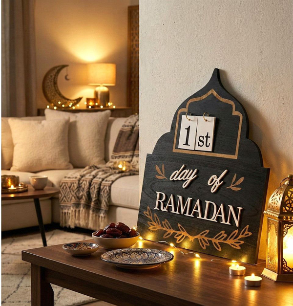 ramadan living room with wooden calendar ramadan living room with wooden calendar